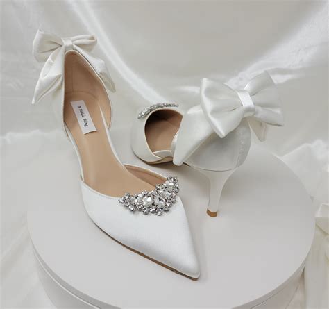 Ivory Wedding Shoes With Bow And Silver Design Ivory Bridal Etsy