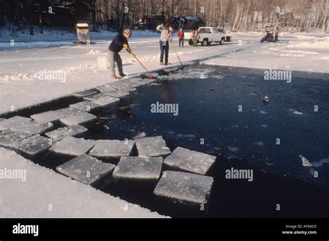 Cutting Ice On Squam Lake In New Hampshire United States This Was The