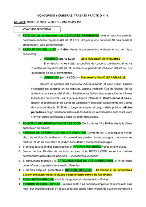 Concursos Y Quiebras Tp 4 Concursos Y Quiebras Trabajo Practico N° 4