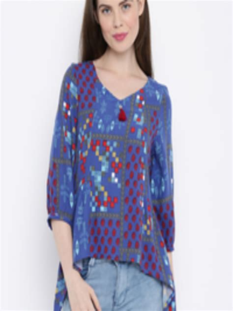 Buy Global Desi Women Blue Printed Regular Top Tops For Women 1592782 Myntra