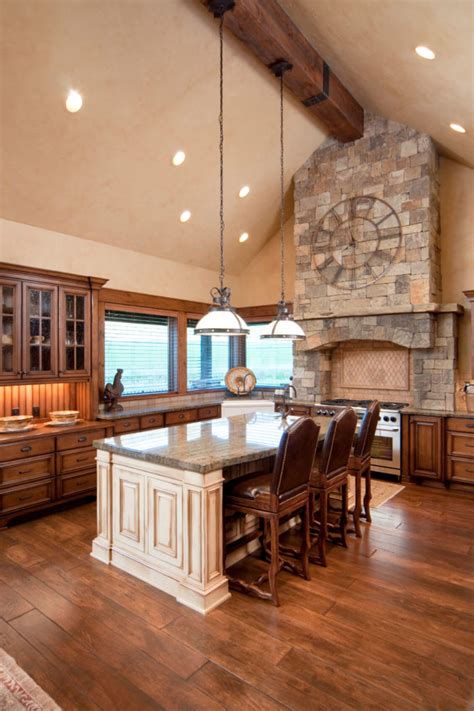 This is a traditional contemporary kitchen design with trivial panel moldings and darker wooden floor finish. 34 Kitchens with Dark Wood Floors (Pictures)