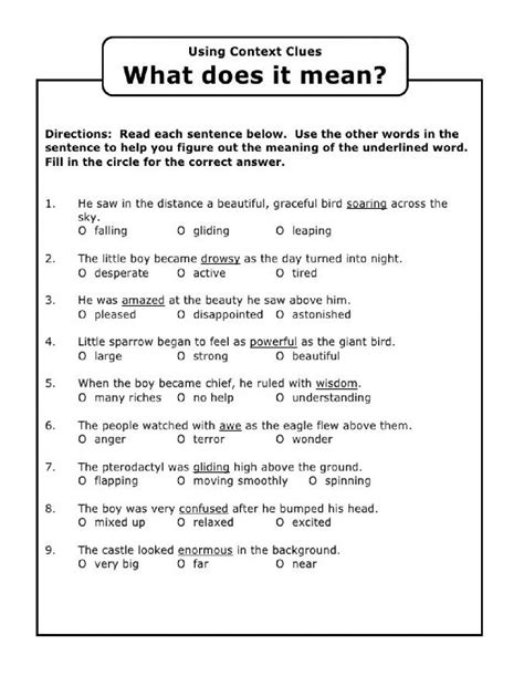 Vocabulary In Context Worksheet Multiple Choice