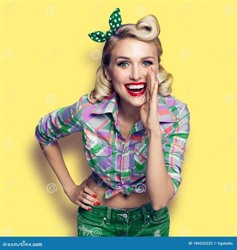 Happy Smiling Woman Dressed In Pin Up Style Stock Photo Image Of