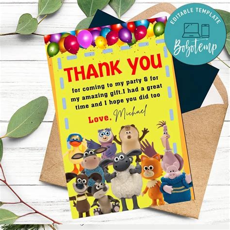 Timmy Time Thank You Card Customizable Template Diy Createpartylabels