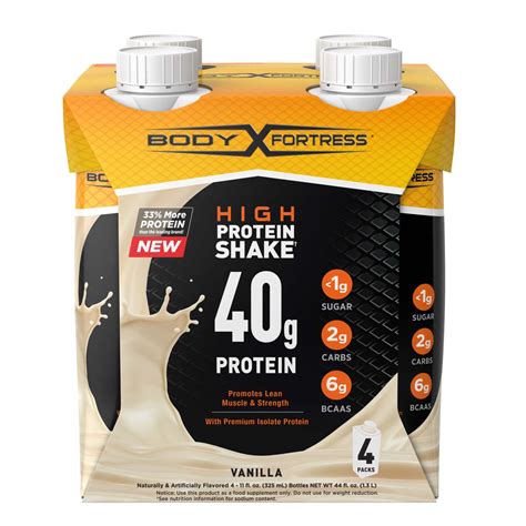 Body Fortress Protein Shake Vanilla 40g Protein 4 Ct Walmart Com
