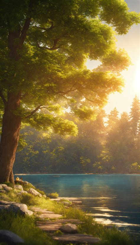 Lexica - Illustrate a serene peaceful nature scene in summer. This