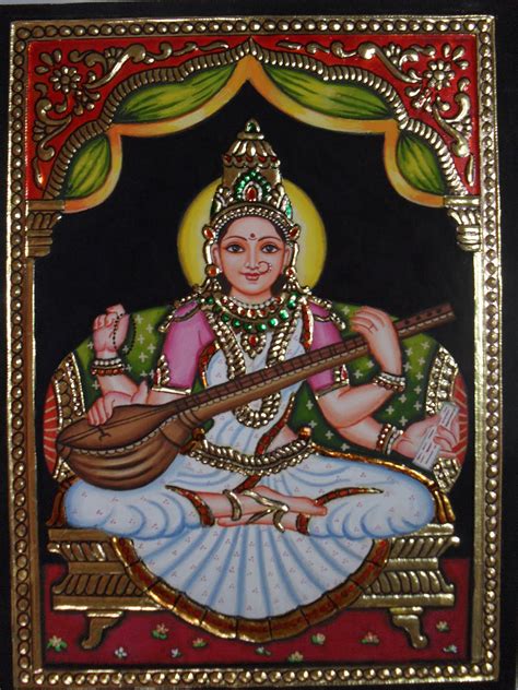 Tanjore Art Goddess Saraswati