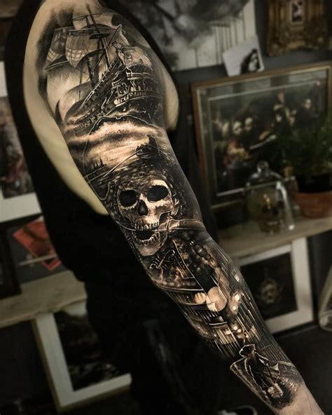 Image May Contain One Or More People Pirate Tattoo Sleeve Ship Tattoo Sleeves Pirate Skull