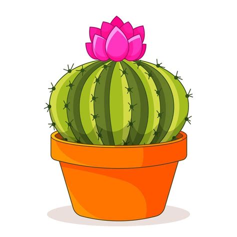 Cactus Plant In A Flower Pot Vector Of Cute Green Potted Cactus And