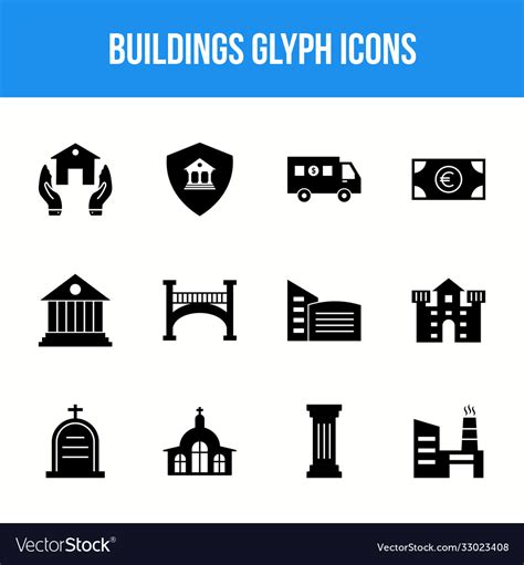 Unique Buildings Glyph Icon Set Royalty Free Vector Image