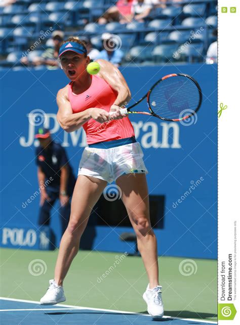Professional Tennis Player Simona Halep Of Romania In Action During Her First Round Match At Us