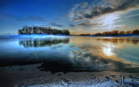 Nature Landscapes Lakes Hdr Water Islands Reflection Sky Clouds