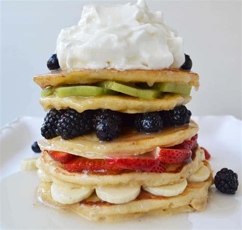 Fruit Pancake Stack With Coconut Syrup Modern Honey