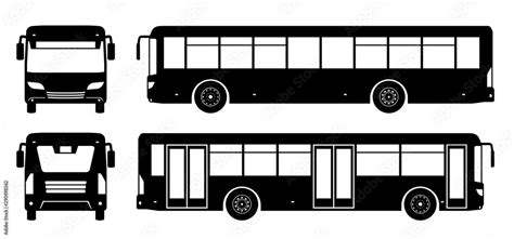 City Bus Silhouette On White Background Vehicle Icons Set View From