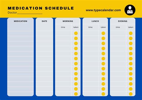 Free Printable Medication Schedule Templates 2 3 4 Times A Day Chart
