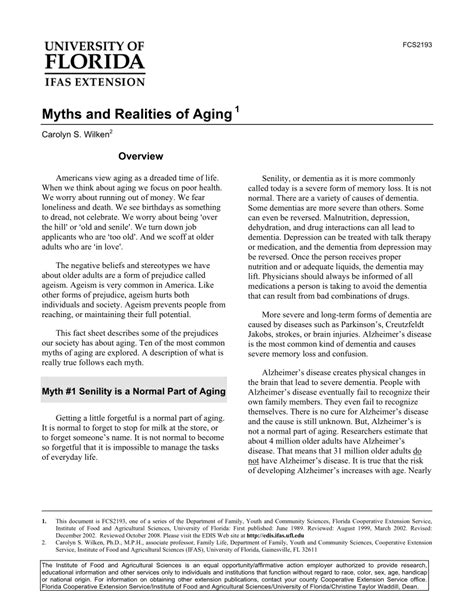 Pdf Myths And Realities Of Aging