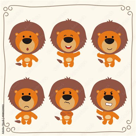 Vector Set Isolated Emotions Lion Stickers Emoticons With Different