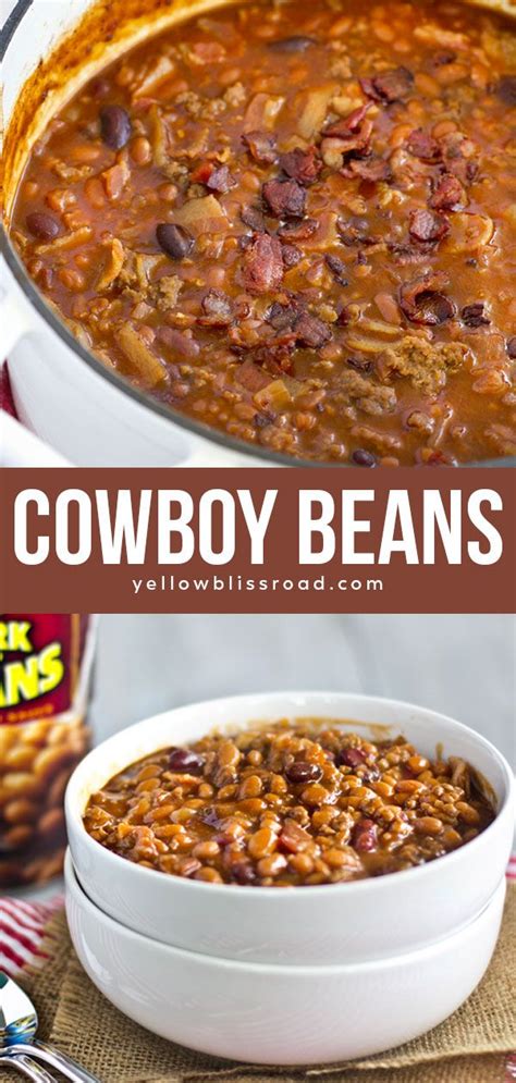 Saute bacon, onion, celery and ground beef. Easy Baked Cowboy Beans | YellowBlissRoad.com | Recipe | Cowboy beans, Baked bean recipes, Baked ...