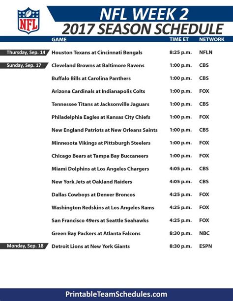 Nfl Week 2 Schedule Nfl Denver Broncos Schedule Broncos Schedule