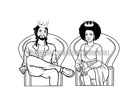 Black King And Queen Sitting On There Thrones Wearing A Crown Afro