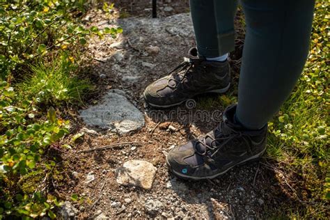 Hiker S Legs While Walking On A Path Leading Travel Concept Trekking