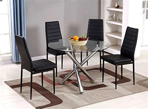 Furnitureboxuk® Selina Chrome Round Glass Round Dining Table And 4 Faux Leather Dining Chairs