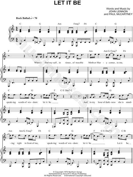 The Beatles Let It Be Sheet Music In C Major Transposable Download And Print Sheet Music