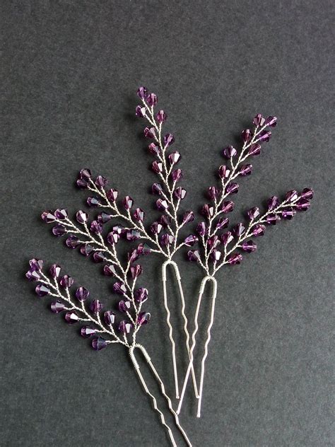 Lavender Hair Pin Set Of 3 Bridal Hair Pins Ultra Violet Hair Etsy