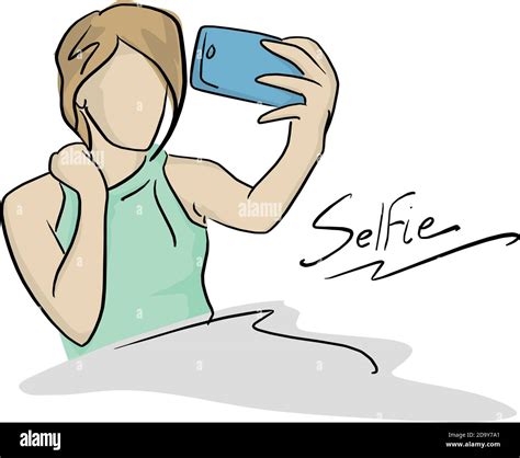 Woman Taking Selfie With Her Mobile Phone Vector Illustration With