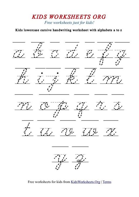 All the alphabets are given in three or four lines dot to dot tracing format. Kids Worksheets Alphabet Cursive Handwriting | Cursive ...
