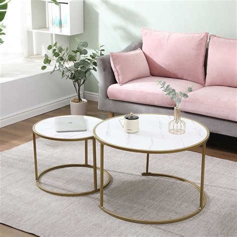 Roundoval Coffee Tables Marble Effect Top End Coffee Table Sofa Side