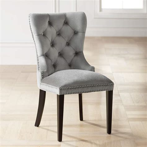 By baxton studio (11) zanetta gray fabric upholstered lounge chair. Euphoria Tufted Gray Velvet Dining Chair - #33W41 | Lamps Plus