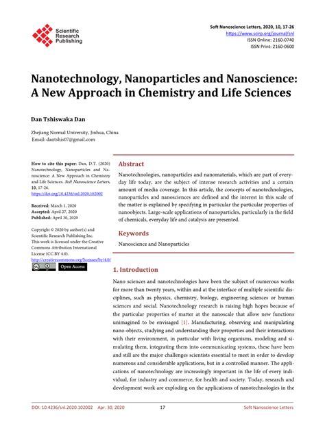 Pdf Nanotechnology Nanoparticles And Nanoscience A New Approach In Chemistry And Life Sciences