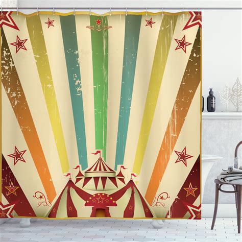 Vintage Rainbow Shower Curtain Old Circus Carnival Advertisement Theme