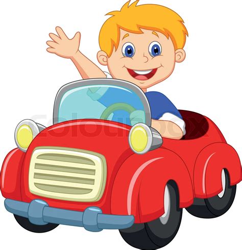 Boy Cartoon In The Red Car Stock Vector Colourbox