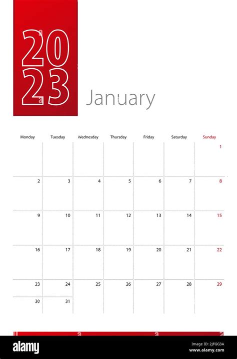 January 2023 Calendar Design Week Starts On Monday Vertical 2023 Free