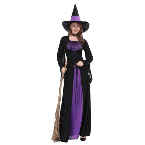 Women Black Purple Witch Dress Sorceress Cosplay Adult Halloween Party Costume In Scary Costumes