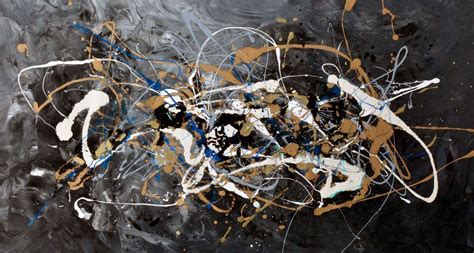 Black And Grey Abstract Art Original With Gold And Cream