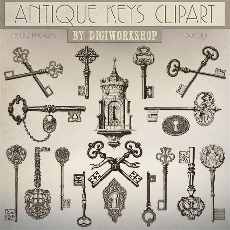 Antique Keys Clip Art Antique Keys Clipart Etsy