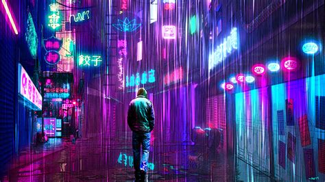 Neon Rainy Lights Cyberpunk