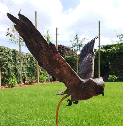 Large Flying Owl Made Out Of Bronze Garden Sculpture Etsy Garden