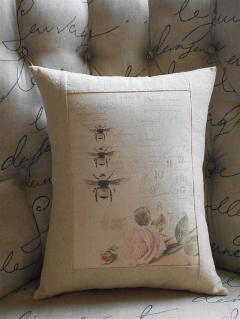French Bee Shabby Chic Pillow Cover With Pillow Form French Etsy