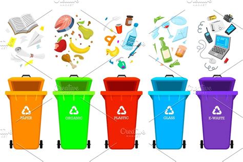 Recycling Garbage Elements Bag Or Containers Or Cans For Different