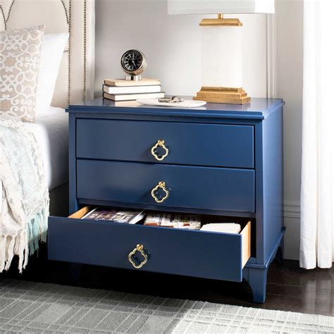 Hamden 3 Drawer Contemporary Nightstand Navy Blue Bedroom Furniture