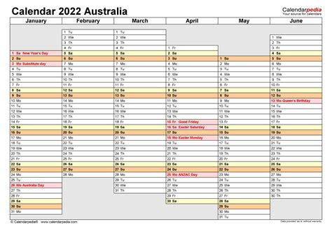 Australia Calendar 2022 Free Printable Excel Templates