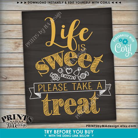 Life Is Sweet Please Take A Treat Sign Candy Bar Printable Etsy