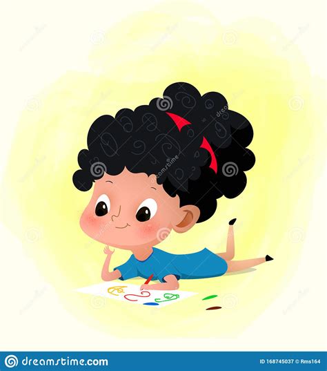 Cartoon Girl Drawing On List Of Paper Stock Vector Illustration Of