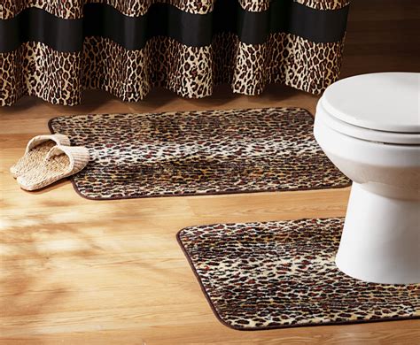 Ambesonne leopard print bath mat, skin pattern of a wild safari animal powerful panthera big cat, plush bathroom decor mat with non slip backing toilet seat and tank top cover set handcrafted from soft fleece and elastic that creates the perfect fit. Leopard Print Bathroom Set- Shower Curtain Rugs Towels ...