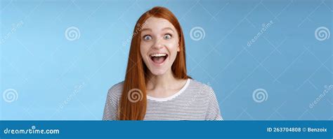 Surprised Pleased Happy Impressed Redhead European Girl 20s Reacting