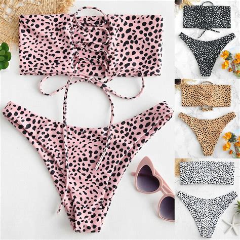 Las mujeres Leopardo de impresión vendaje de encaje maillot de bain de